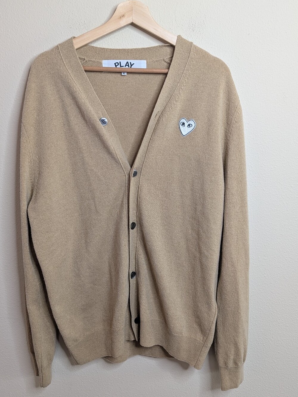 Comme des Garçons PLAY Wool Cardigan White Heart XL Beige/Tan